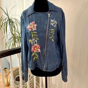 Chelsea & Theodore Floral Embroidery Boho Denim Jacket Size 8 (Medium)